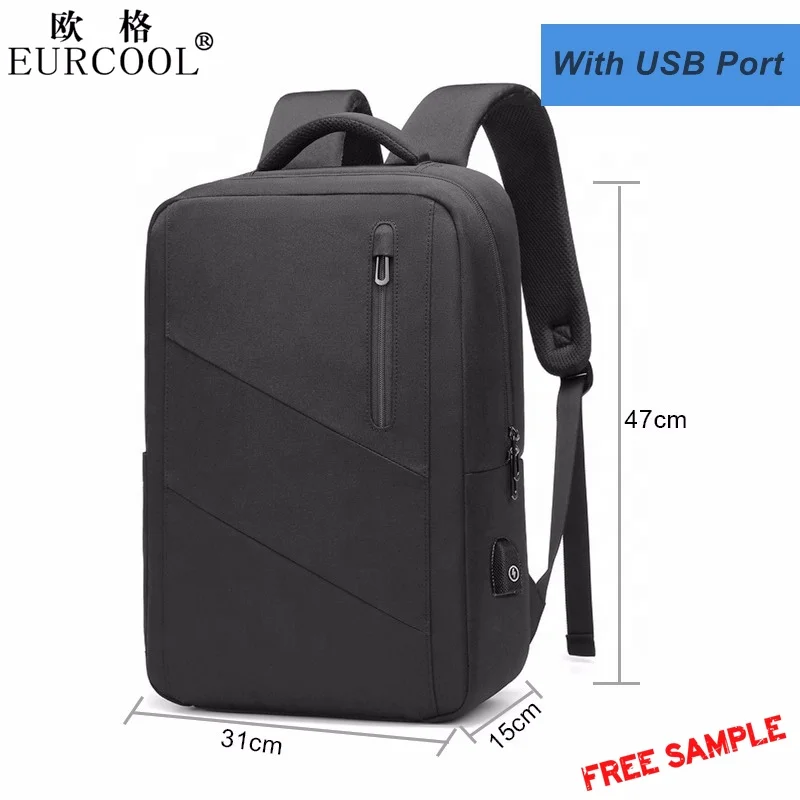 

Eurcool Outdoor Low Price Cheap Black Light Weight Daily Life Business Slim Nylon Laptop Backpacks Bag With USB