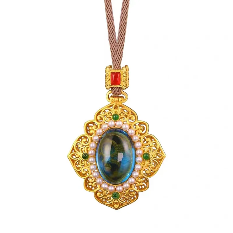 

Copper-Plated Gold Enamel Ocean Heart Pendant Women's Classical Retro Necklace Alluvial Gold Simulation Gold Pendant Jewelry