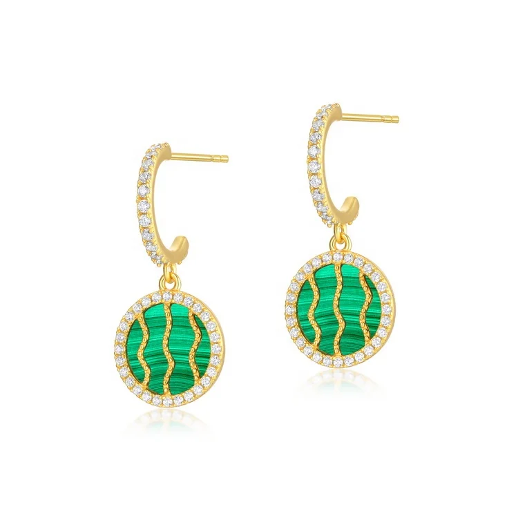 

Factory wholesale summer earrings studs 925 silver watermelon shape hoop drop earrings gold plated natural malachite earrings