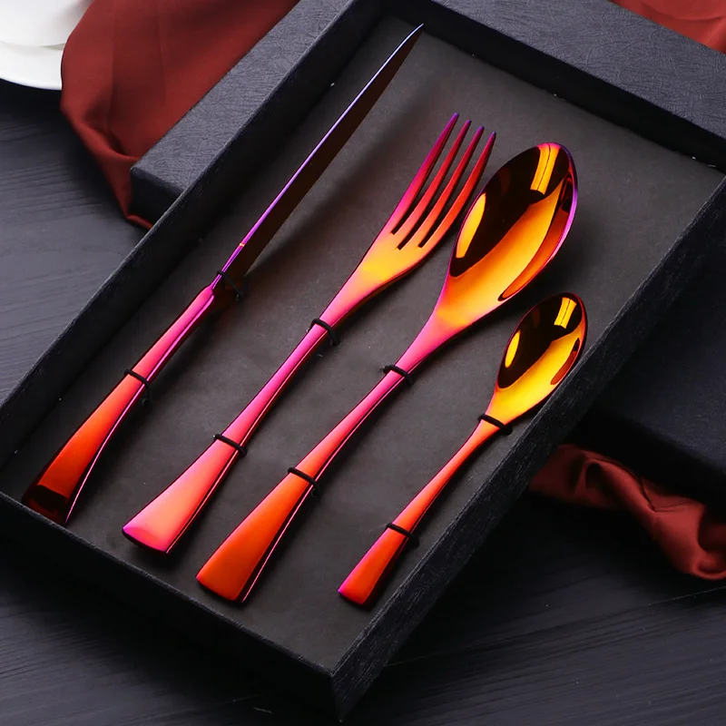 

Best Selling Unique Flatware Red Stainless Steel Cutlery Set with Gift Box, Silver/gold/rose gold/black/purple/blue/rainbow no.0/rainbow no.3