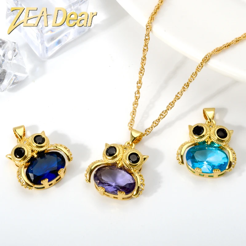 

Zeadear jewelry Custom Colorful Zircon Pendant Gold Plated Owl Charms For Jewelry Making