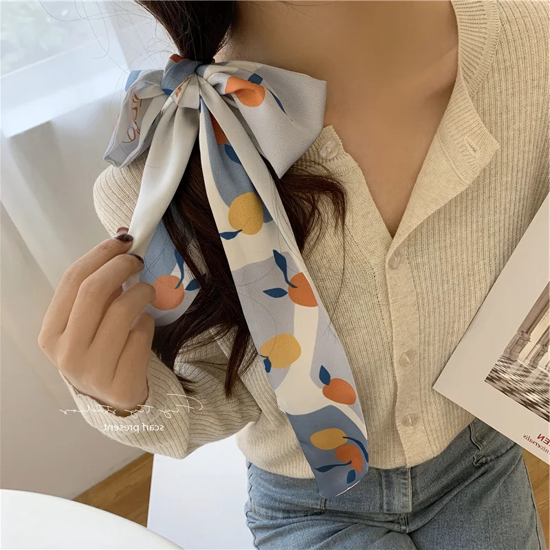 

OUYE Fruit Silk Scarf Female Thin Section Long Color Small Square Scarf Wild Decorative Scarf Braided Hair Band, Colorful