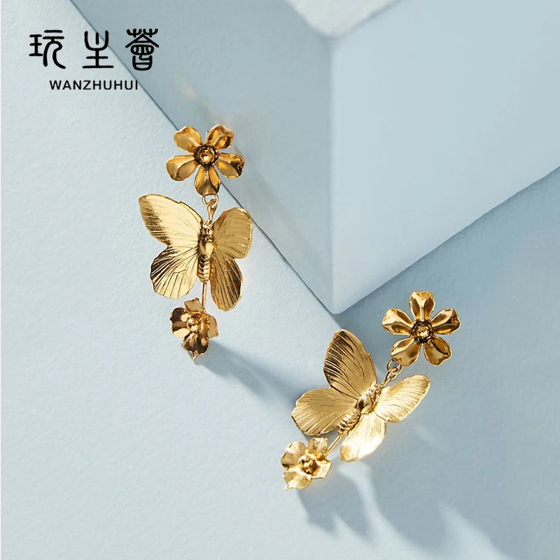 

Newest Design Vintage Earrings Stainless Steel Jewelry Gold Plated Imitation Flower Pearl Stud Earring earrings women