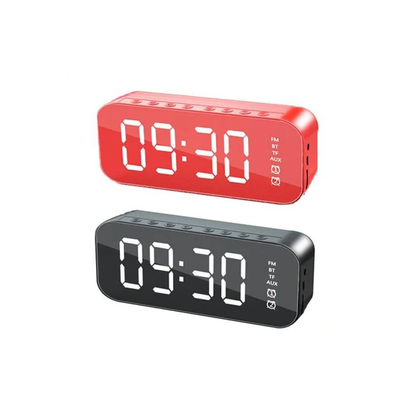 

Wireless smart usb rechargeable digital mirror led Alarm clock bluetooth speaker, Black silver red pink
