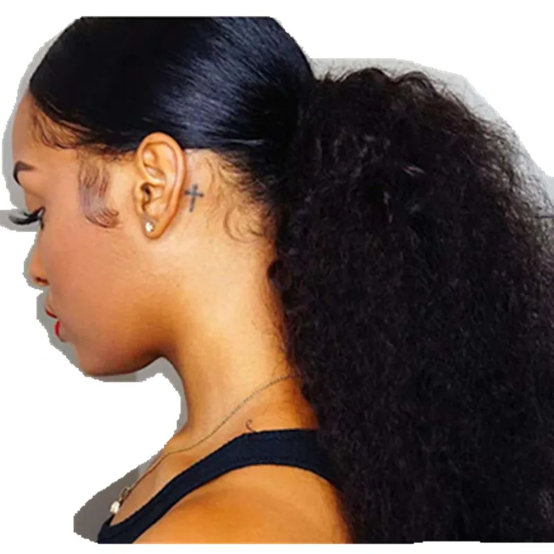 

Kinky Curly Ponytail For Women Brazilian 3B 3C Natural Black Clip In Ponytails Human Hair Extensions Remy 120g