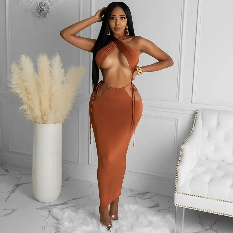 

6082 Bandage Birthday Casual Dresses Ladies Sexy 2-Piece Set Solid Color Fashion Club Skirt Suit Summer New Arrivals