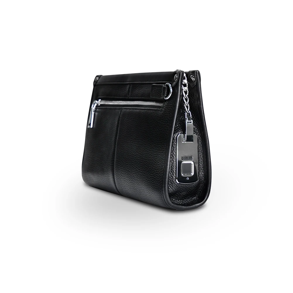 

Wholesale Man Leather Business Office Fingerprint Clutch Handbag, Black+ sliver