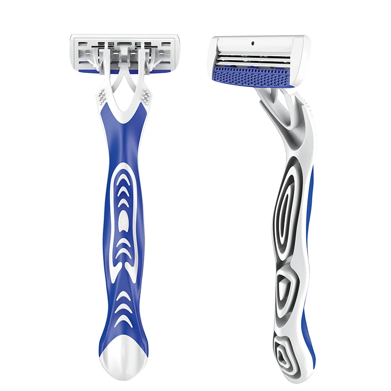 

Three blade disposable shaving razors with lubricant strip rubber handle disposable razor imported blade