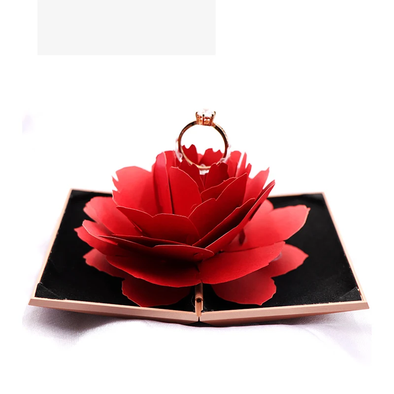 

Guorui Spot Valentine's Day Custom 3D Flower Romantic Preservation Gorgeous Red Rose Ring Box, Customized