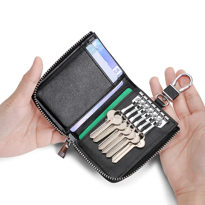 

2021 Multiple Function 4 Colors Lining Men Genuine Leather RFID Card Holder Key Wallet