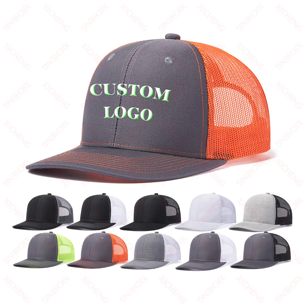 

Custom logo 6 panel all colors Richardson 112 trucker hats mesh with leather patches camo customized embroidery 2two tone gorras