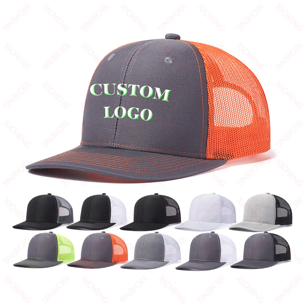 Custom logo 6 panel all colors Richardson 112 trucker hats mesh with leather patches camo customized embroidery 2two tone gorras