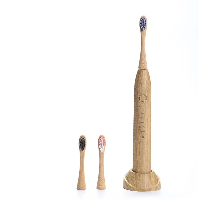 

CE Approved Eco- friendly Automatic Sonic Bamboo Electric Toothbrush With Biodegradable Nylon Soft Bristle Bamboo Brush Head, Carbonized bamboo