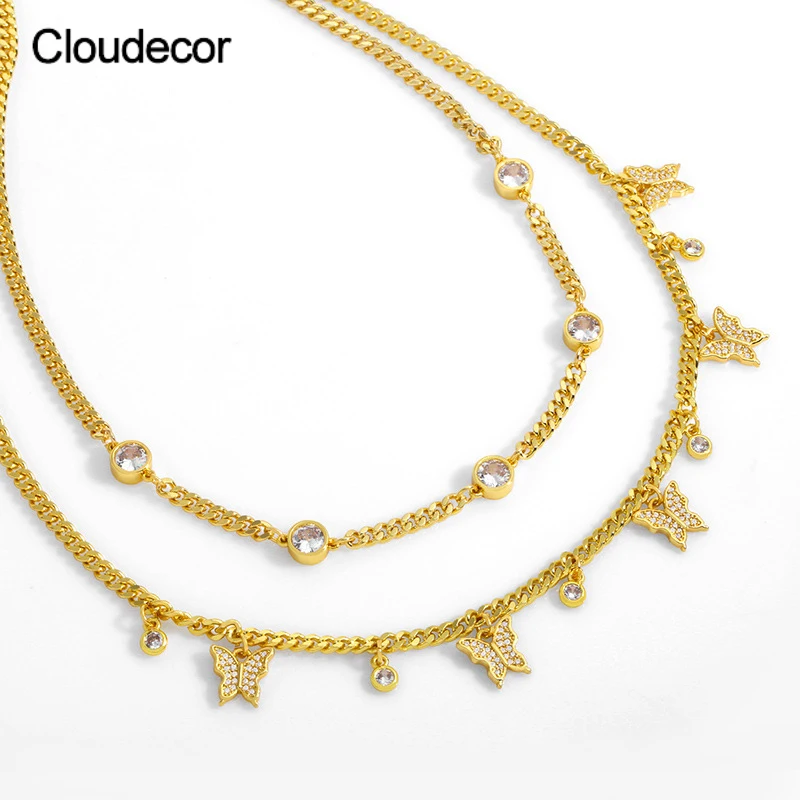 

Luxury Clear Zircon Butterfly Cross Charm Choker Necklace Gold Plated Jewelry Necklace Set Diamond Tassel Cuban Link Necklace Wo, 18k gold plated