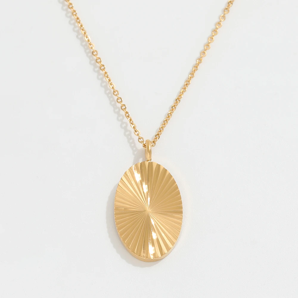 Joolim Jewelry Tarnish Free PVD Gold Plated Sunburst Oval Trendy Necklace Wholesale