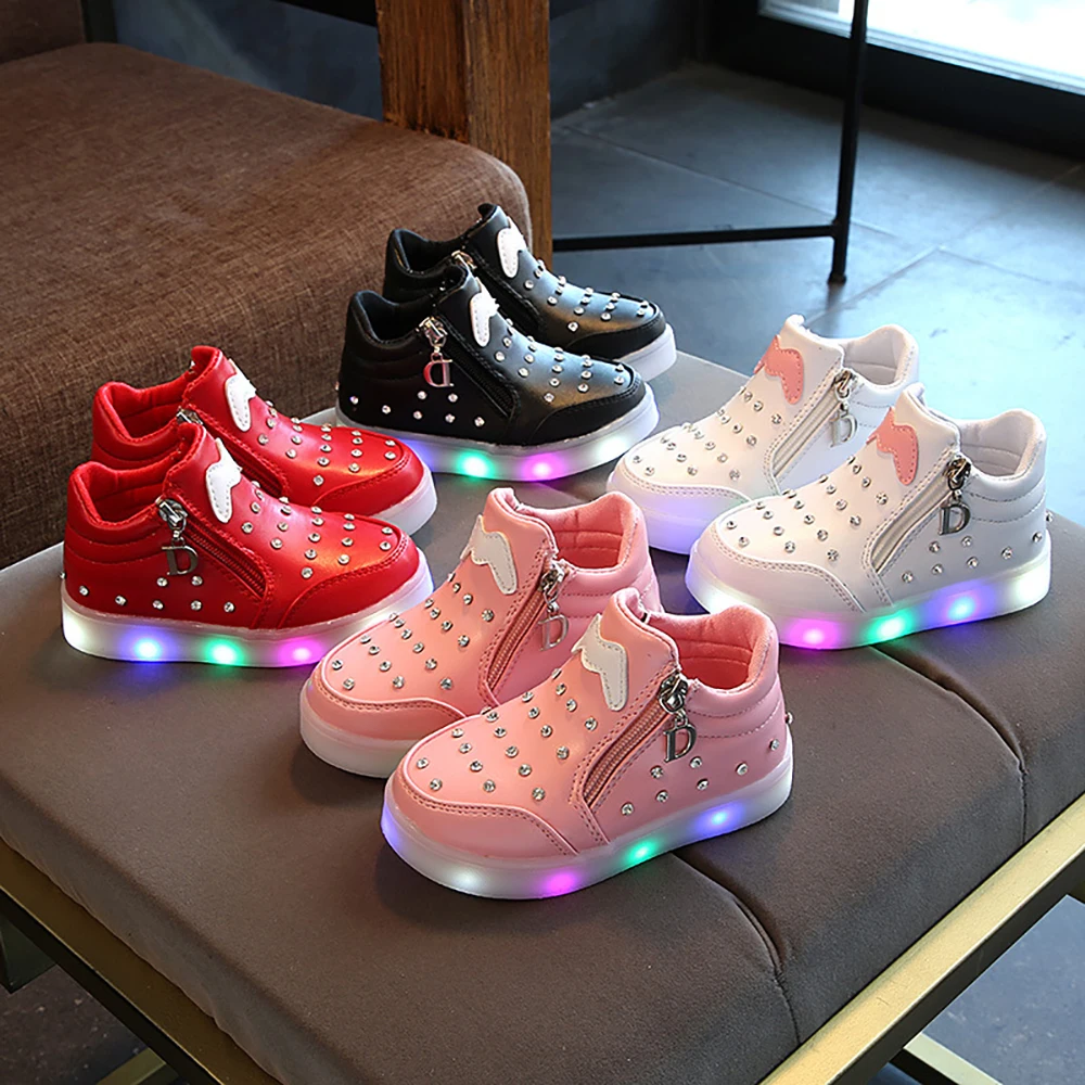 

2021 Fashion Children Soprt Light Up LED Sneakers Boy Girls Kids Casual Shoes, Black/pink/white/pink