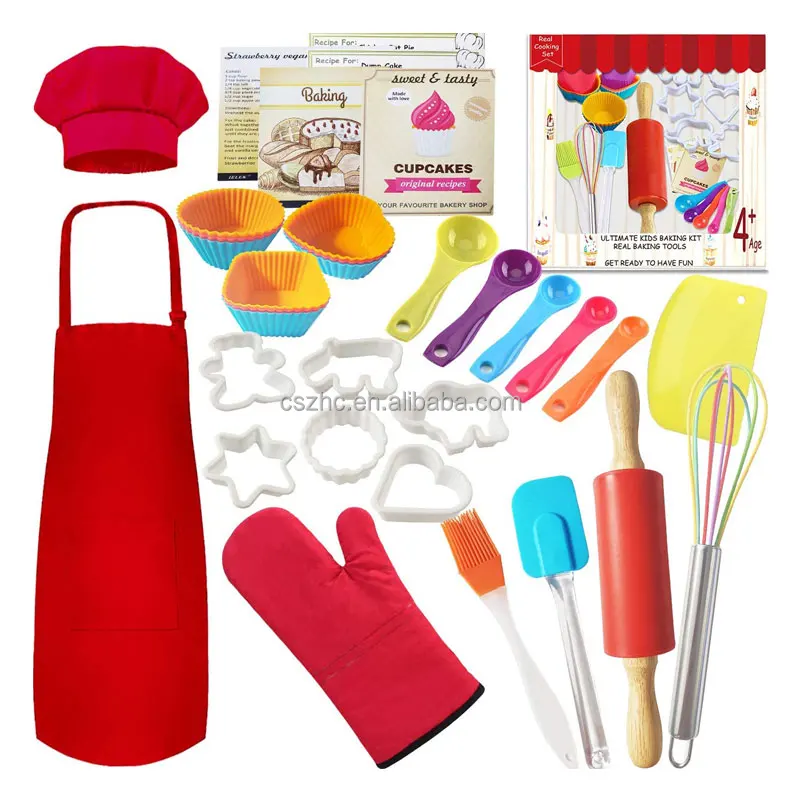 

Gift Set Kids Apron Hat Cooking Supplies Kitchen Utensils Real Kids Cooking Set for Curious Young Junior Chef