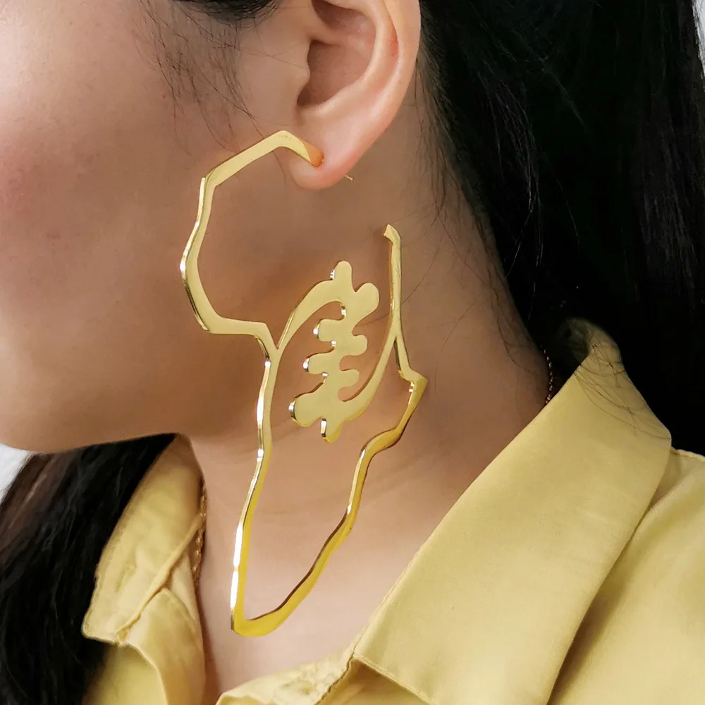

2020 New 18K Gold Plated Stainless Steel Africa Map Earring Gye Nyame Pendants Adinkra African Symbol Earring For Girls
