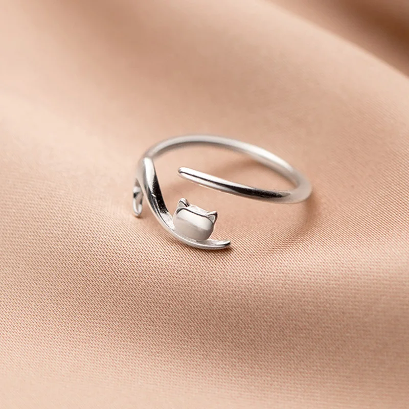 

Simplicity Adjustable Opening Ring Temperament S925 Silver Ring Cute Cat Ring for Women Girls, Picture shew