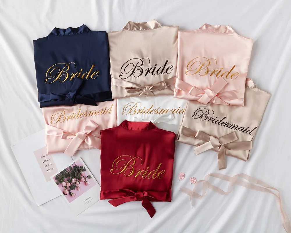 

Wholesale Comfortable personalized Embroidery bridal robes bath silk solid satin robe sexy Bath Long Silk Robe, Picture shows and customized