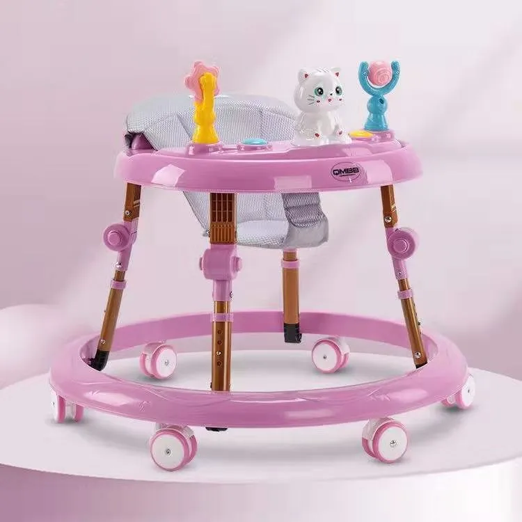 

2020 hot sale Chinese manufacturer baby walker kids new model safety folding 2 in 1 round baby walker with music, Pink, blue