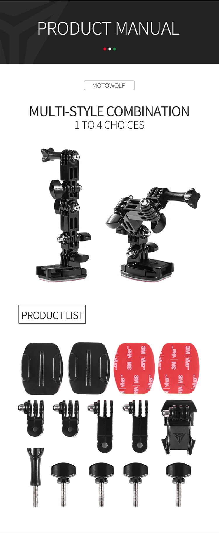 MOTOWOLF Helmet Bracket Driving Recorder Rotation Portable Helmet Camera Mount  Helmet Holder