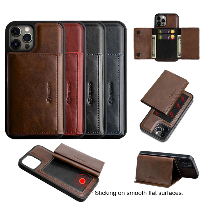 

VIETAO Fashion Antigravity Magnetic Cell Phone leather wallet Mobile case For iphone XR XS Max 11 12 Phone Holder Case Cover, Black,brown.blue,red