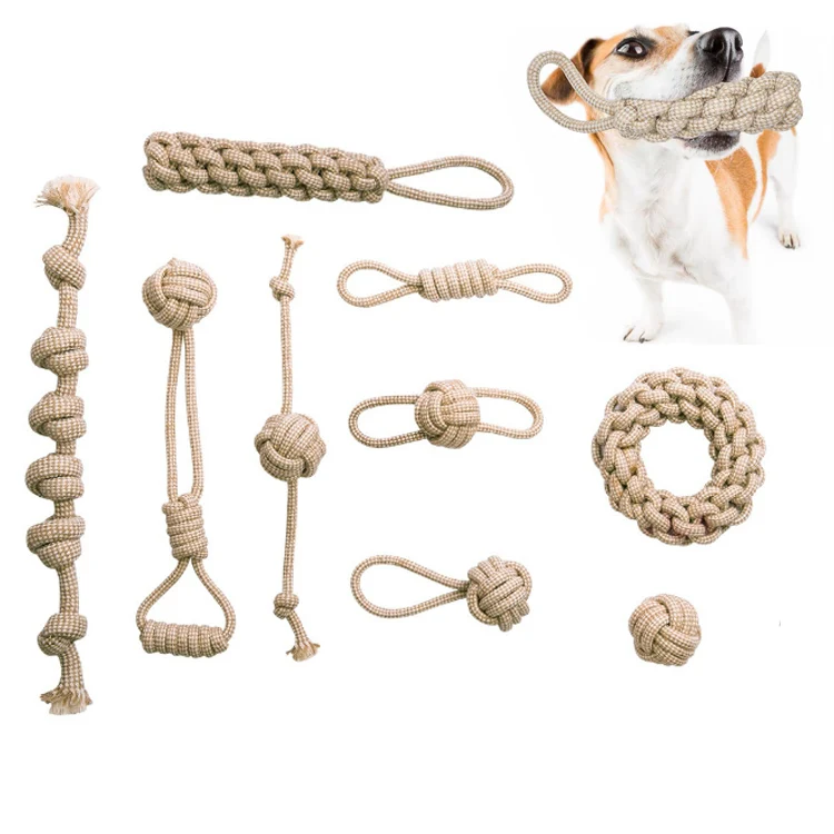 

Multi set Eco Gray Natural Hemp Rope Pet Dog Toy Interactive durable Cotton rope hemp dog toy set