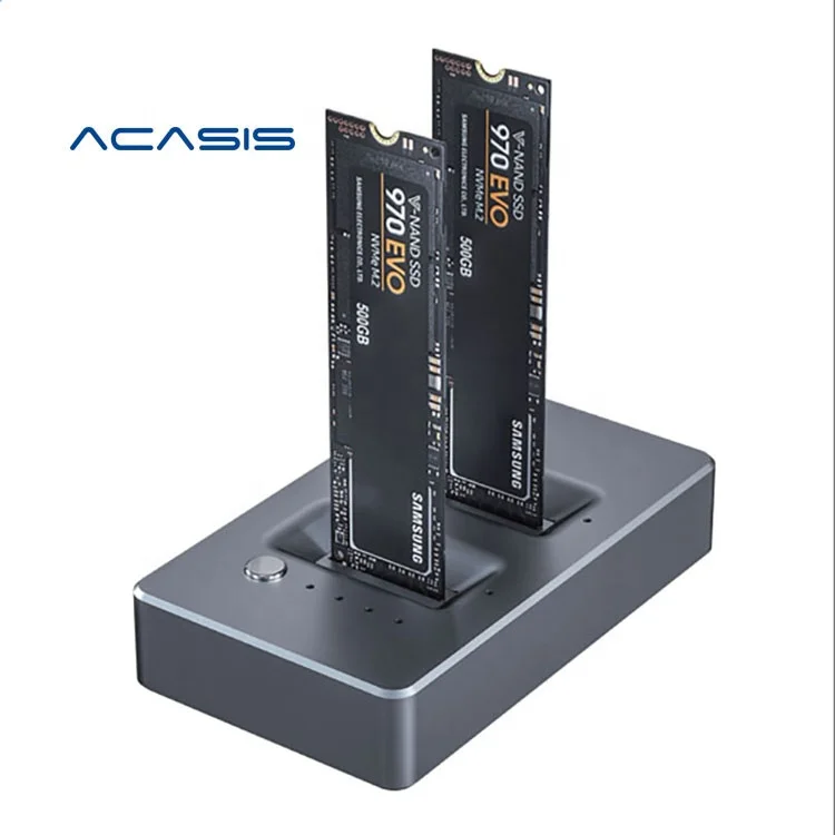 

ACASIS Hot Selling TYPE-C 10G to NVME Dual-Bay NVME External hard drive enclosure for M2 SSD Key M nvme sata Offline Clone, Gray