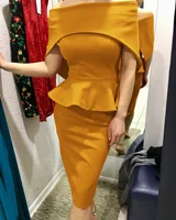 

Summer Solid Color Summer Woman Medium-length dress Off Shoulder Collar And Lotus Leaf Edge Bodycon Club Dress