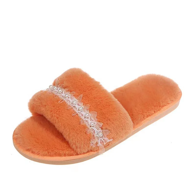 

Hot Sale 2022 Soft warm slippers faux fur slides And Comfortable Women Slippers Indoor House Slippers, Black / white / pink / orange