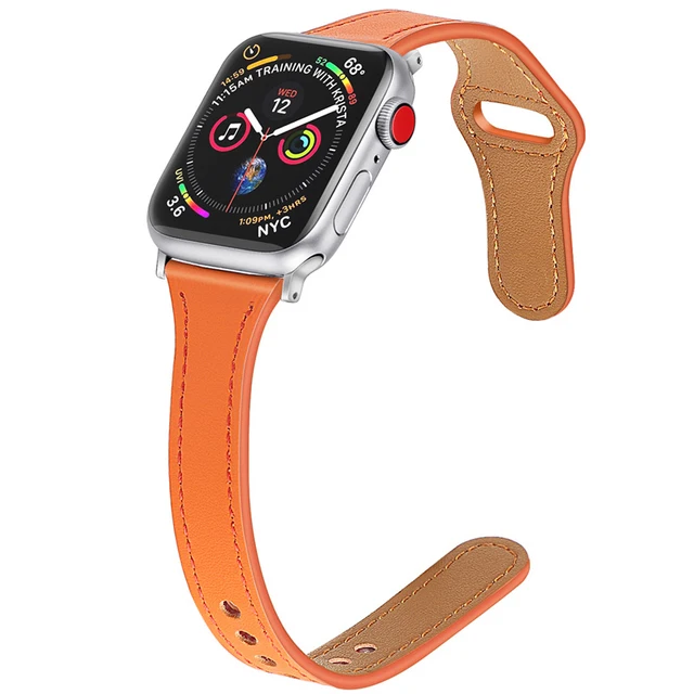 

Slim Genuine Leather Strap For Apple Watch Band 7 6 se 5 4 3 Woman Belt Bracelet Correa for iwatch 41mm 45mm 44 42 40 38mm, Black,gold,blue,red