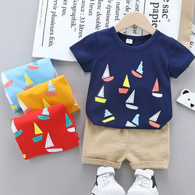 

Boys Clothing Suit Fashion 2021 New Summer Pure Cot Children's Clothing Cartoon Pattern T-shirt + Shorts Toddler Casual 2 Pieces