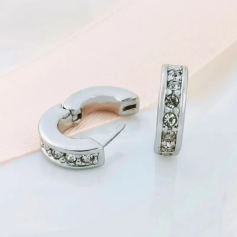 

YE10104 Factory Nickle Free Earring White Gold Plated Cubic Zirconia Gemstone Hoop Clip Earring Jewelry Women Low Price, Silver