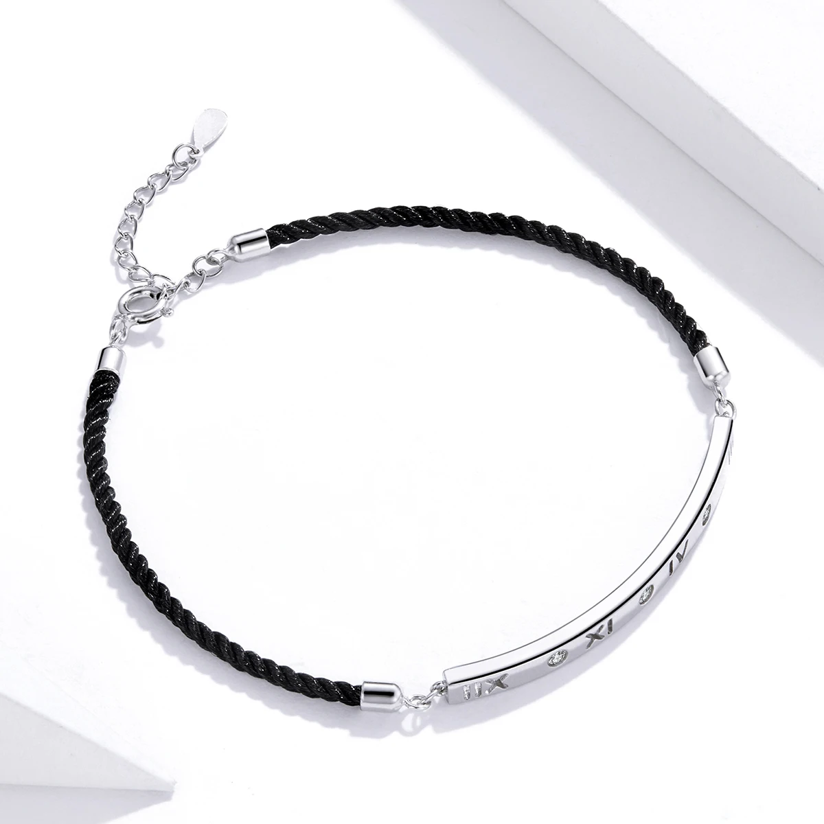 

Fashion Jewelry 925 Sterling Silver Bangles Black Rope Roman Numeral Bracelets