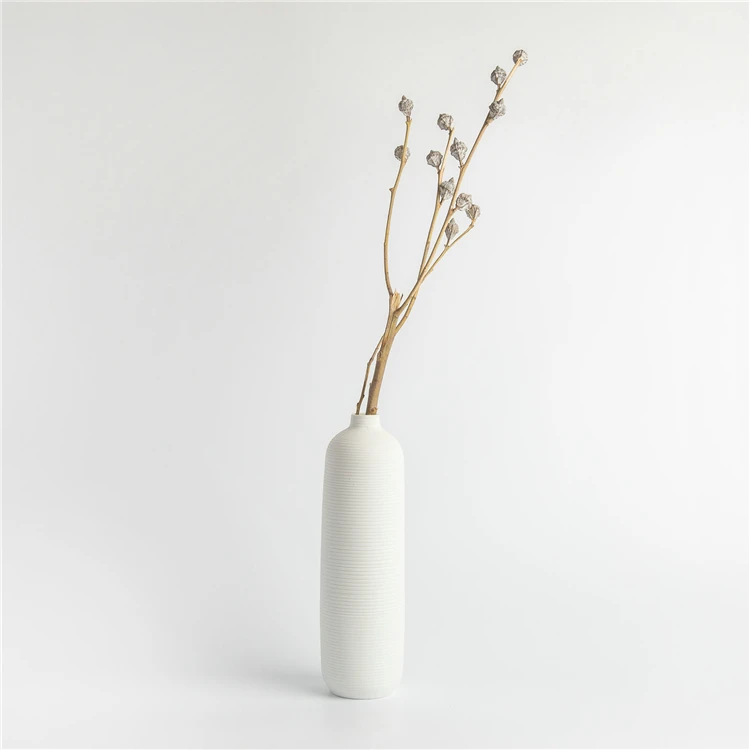 

Cheap handmade stripe table top white flower receptacle ceramic flower vases, Customized