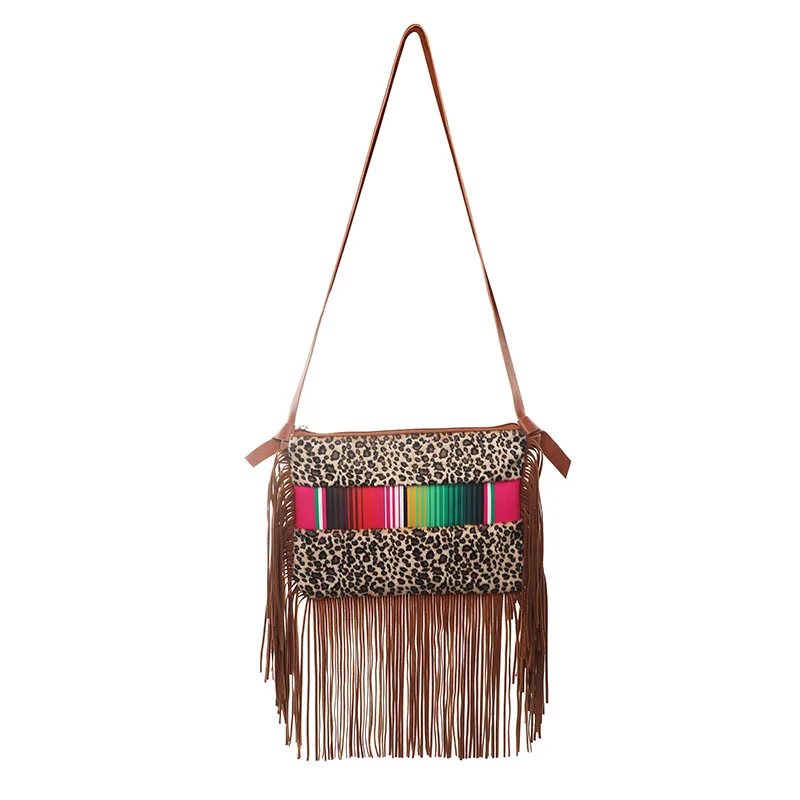 

Women Leopard Fringe Bag Wholesale Monogrammed Canvas Leopard Tassel Crossbody Bag, As pic show