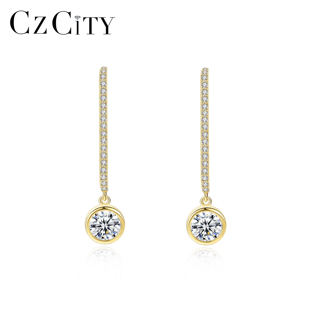 

CZCITY 18K Gold Vermeil Fashion Jewelry 925 Sterling Silver Earrings 2021 High Polish Round Drops Earrings Women