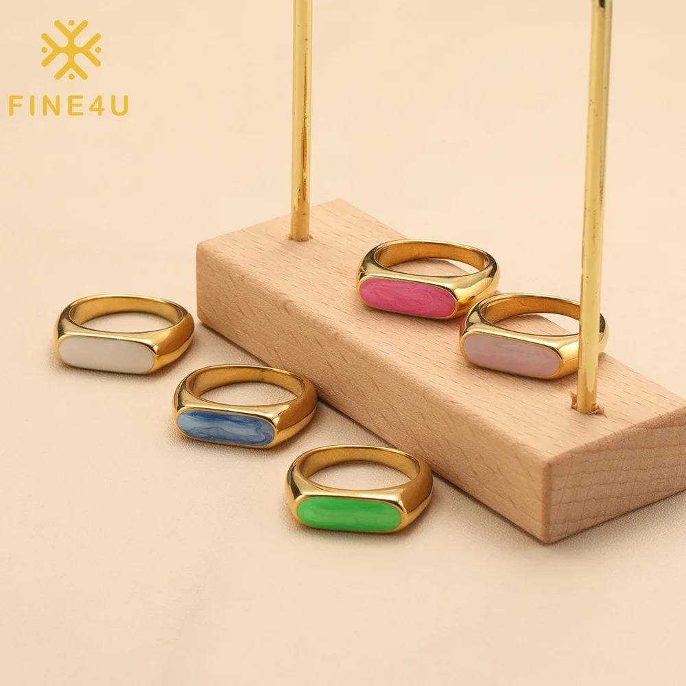 

Wholesale Women Jewelry Fashion Colorful Dripping Oil PVD Gold Plated Stainless Steel Enamel Ring