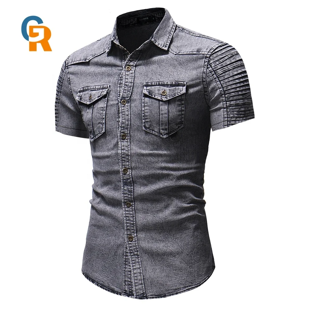 

Hot selling wholesale custom short sleeve fashion men's denim shirts