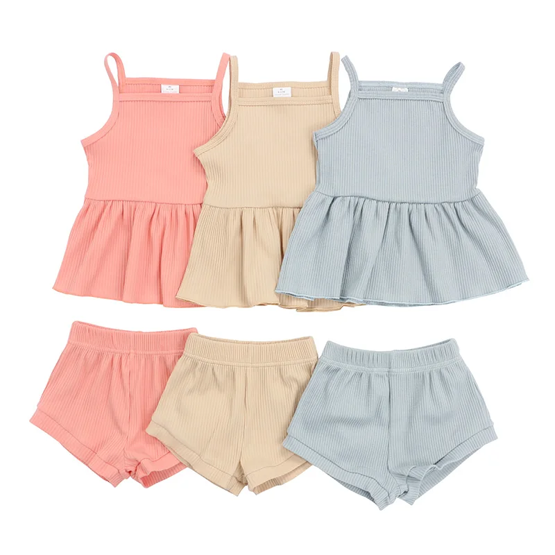 
Sleeveless baby clothes sets summer kid clothing outfits boutique toddle clothes ribbed girls sets 