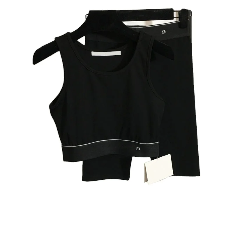

Summer Breathable High Waist Leggings for Women Sexy Outdoor Sport Tanks Letter Webbing Tracksuits