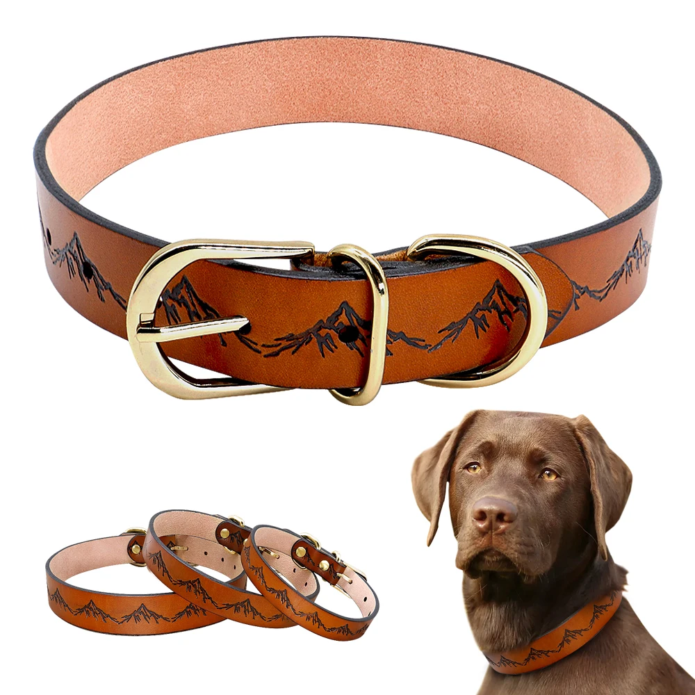 

Leather Dog Collar Genuine Leather Pet Dog Collars Pitbull German Shepherd Collar Neck Buckle for Small Medium Large Dogs, Brown