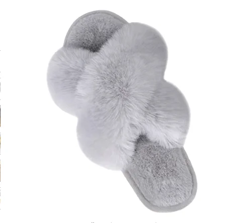 

Women's Cross Band Slippers Soft Plush Furry Cozy Rabbit Fur House Shoes Flip Flop Open Toe Indoor Outdoor fur slides