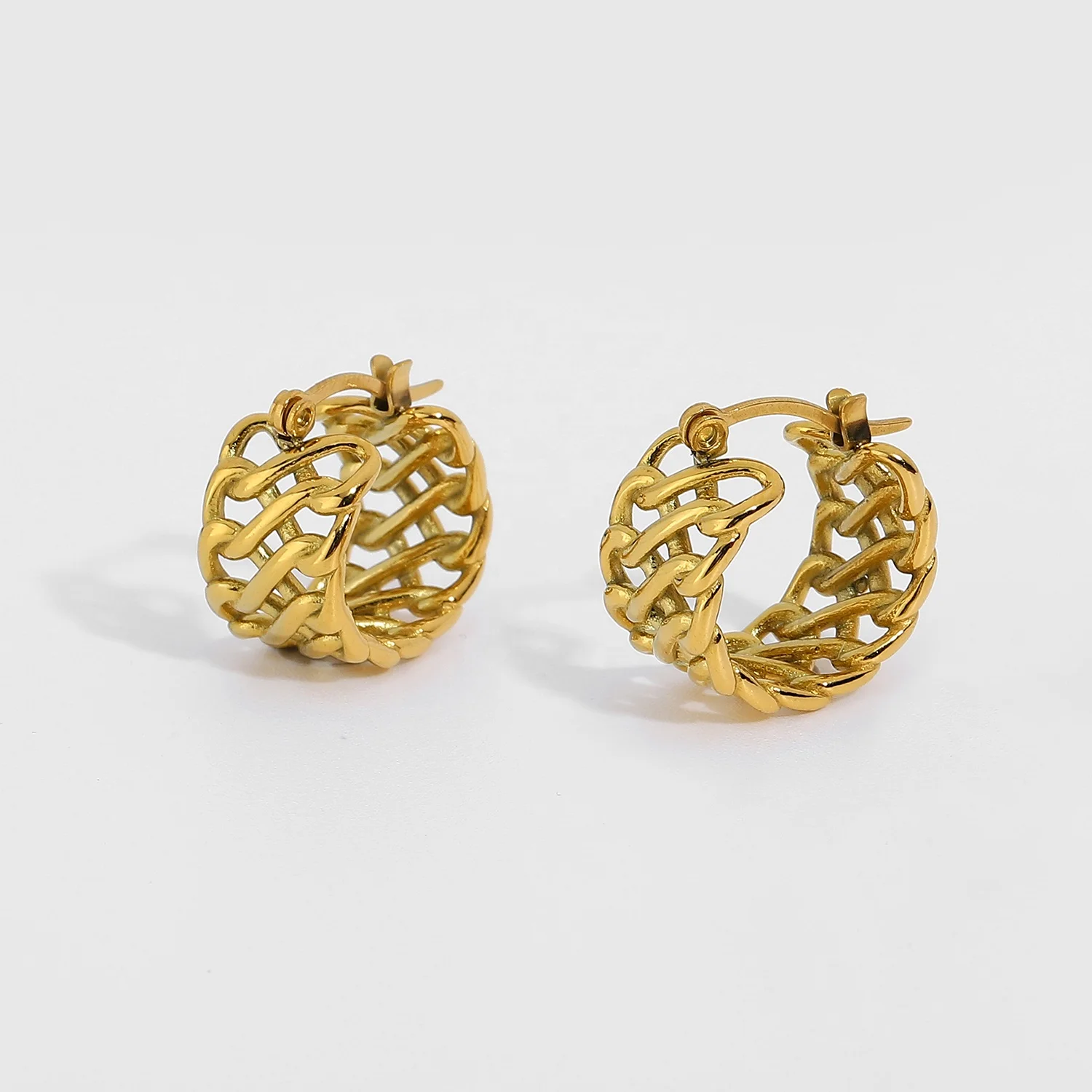 

2021 Trendy Chic Double layer twist Earrings stylish 18K Gold plated stainless steel hoop earrings