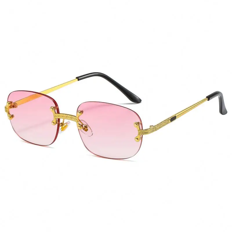 

Hot Selling Fashion Design Custom Logo Color Rimless Colorful Square Frameless 2022 Sunglasses Women