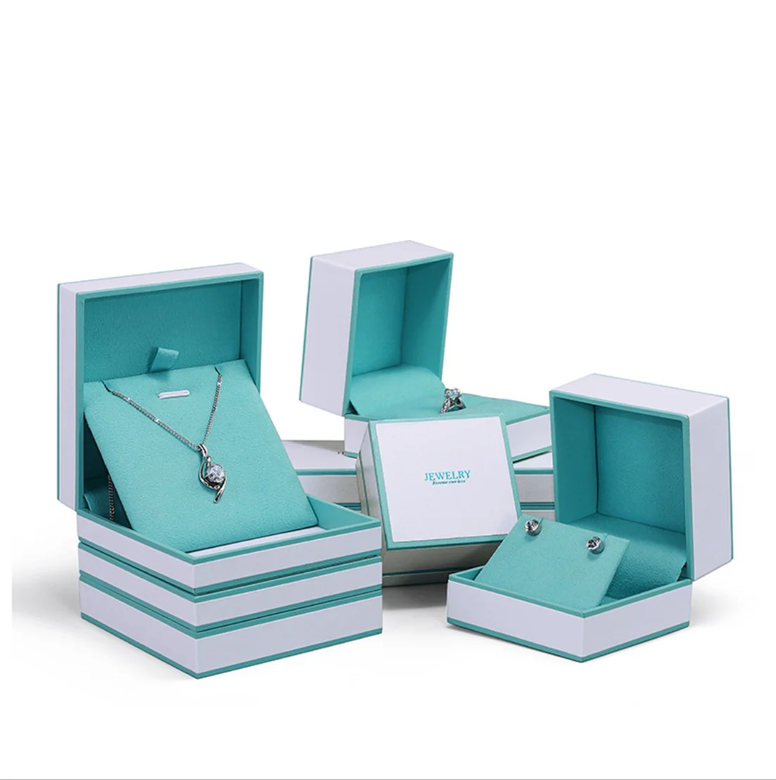 Ready to ship white and green color plastic high end jewellery package boxes jewelry boxes with logo luxury