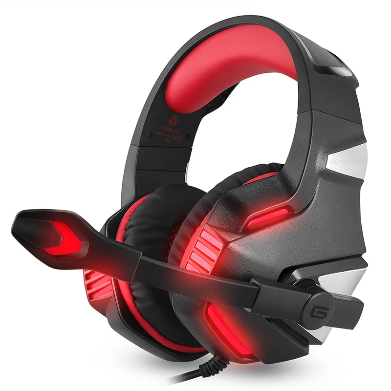 

Fashionable Wire Headphone Music Headset Ear Mic LED Light V3 Gaming Earphone, Black+blue, black+red