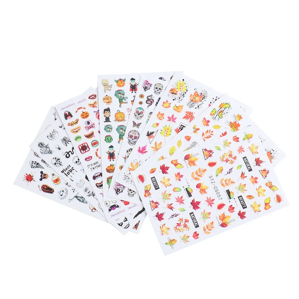 

2021 New Autumn Skull Halloween Scary Design Nail Foils Self-adhesive Sticker Decals Nail Art