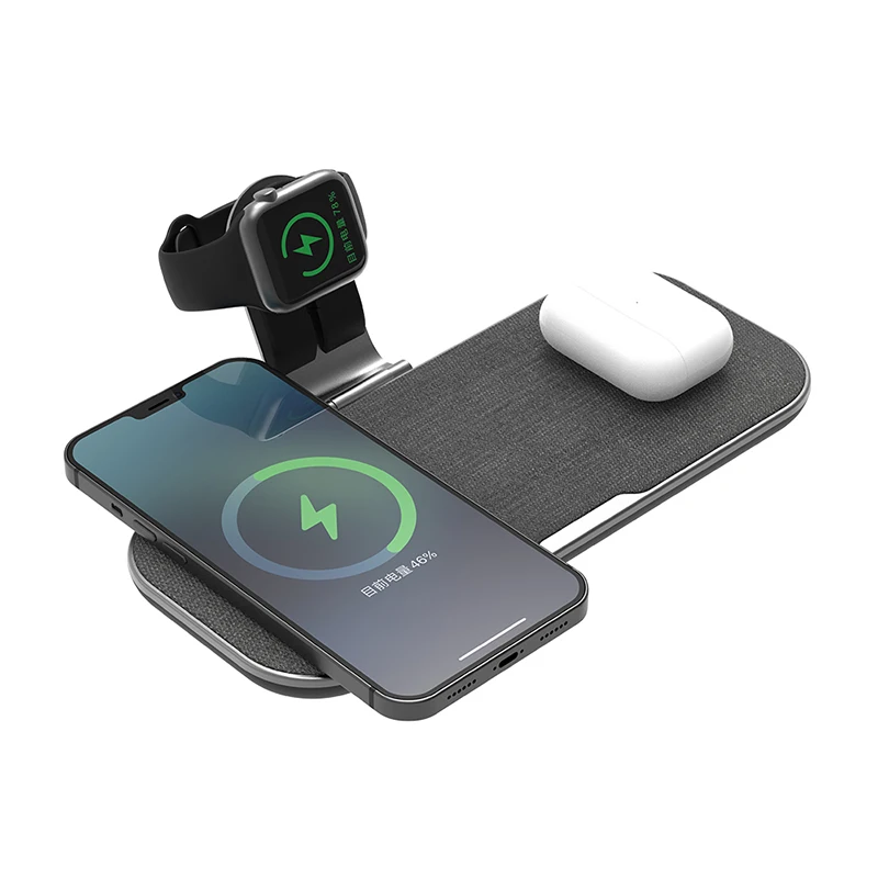 

Amazon Best Seller 15w Fast Charging Phone Docking Station 3 in 1 Wireless Charger Pad, Black,gray